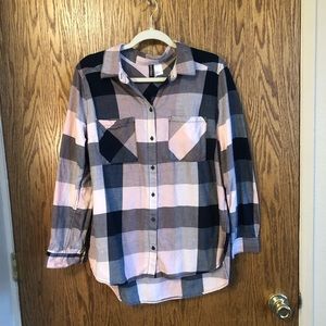 H&M Pink and Blue plaid button up shirt. Size 12